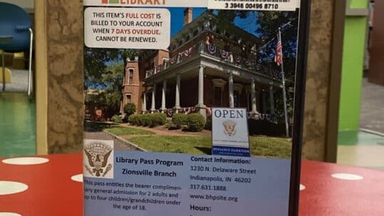 A museum pass case at the library